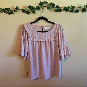 Loft Women’s Medium Pink Floral Peasant Ruffle Blouse